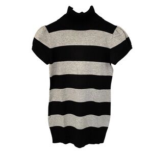 Pink Rose Premium Quality Black & Gray Striped Turtleneck Stretch Top Size Large